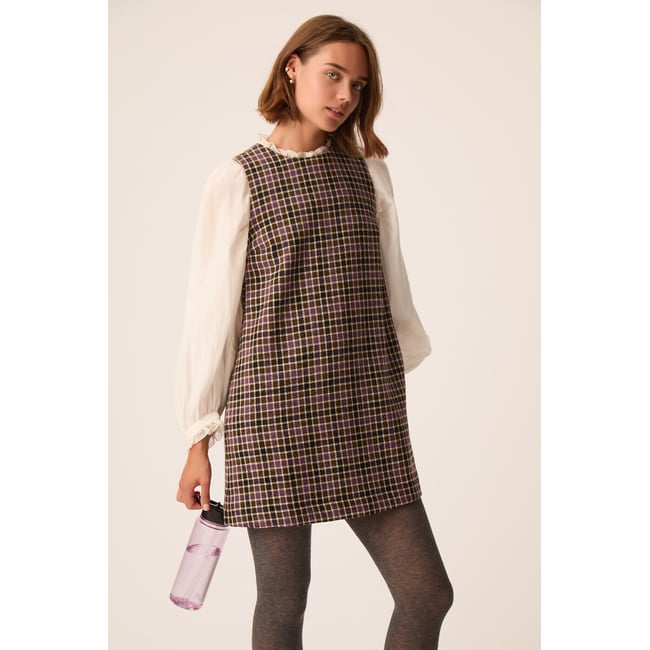 Robe courte à carreaux, sans manches, YTRINETTE imprimé carreaux <span itemprop=