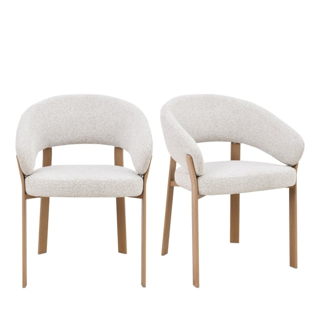 Lot de 2 fauteuils de table en tissu piètement effet bois clair- EMBO Couleur beige chiné <span itemprop=