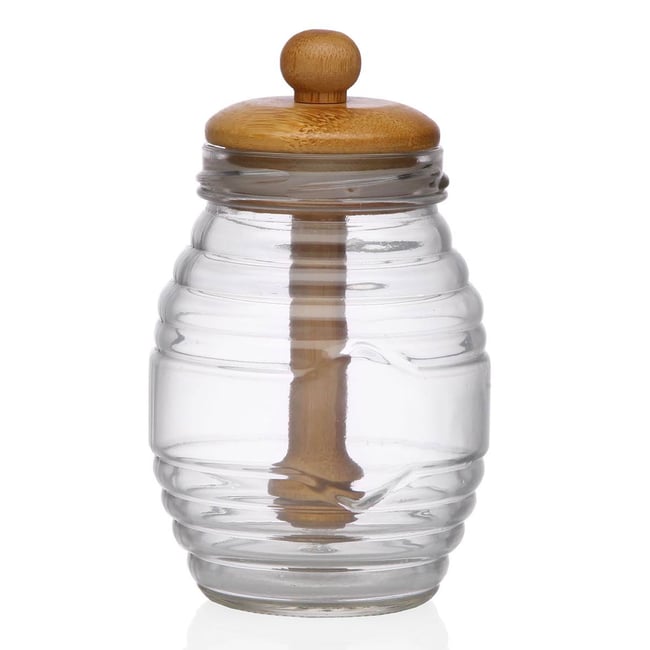 Pot à miel verre et bambou 8.3x8.3x14.2cm Couleur v021707 <span itemprop=