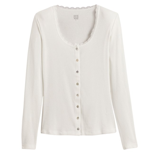T-shirt con bottoni maniche lunghe, dettaglio pizzo - LA REDOUTE COLLECTIONS