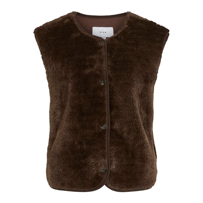Gilet sans manches en tissu duveteux marron foncé <span itemprop=