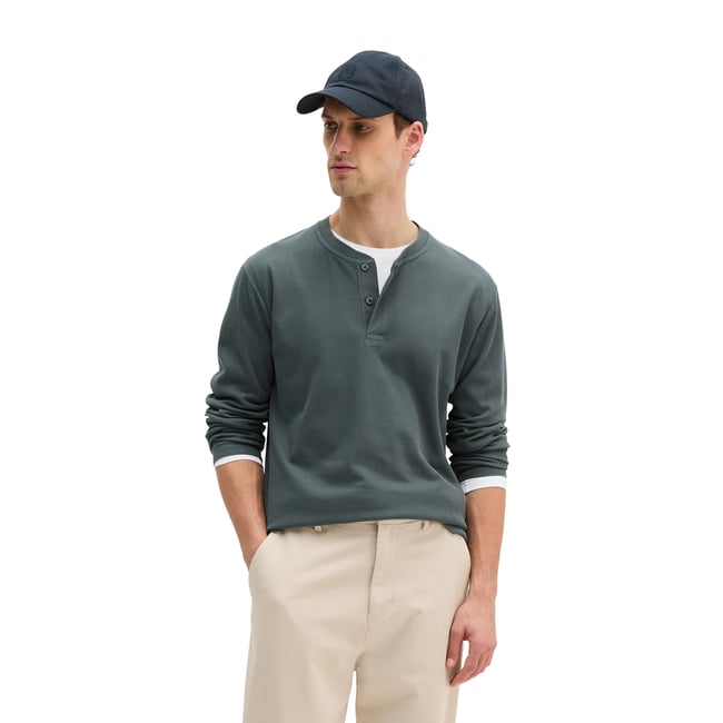 DfC Henley-Longsleeve regular en jersey interlock côtelé - MARC O'POLO
