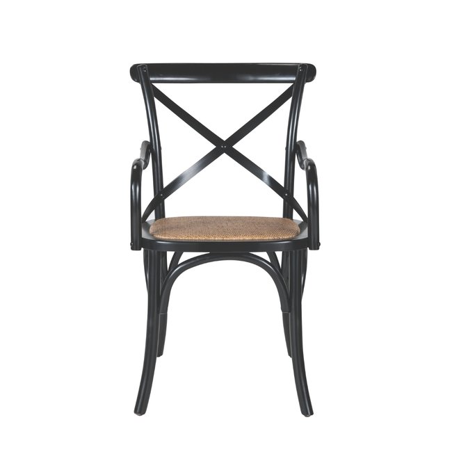 Lot de 6 fauteuils bridge en bois massif et cannage L62 cm - BISTROT Couleur noir <span itemprop=