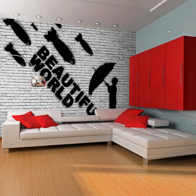 Papier peint intissé panoramique Street art Beautiful World Couleur noir <span itemprop=