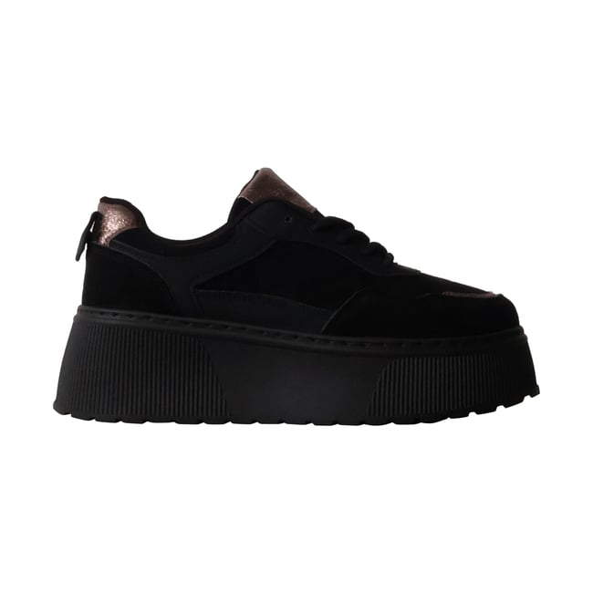 Basket Compensé à Lacets noir <span itemprop=