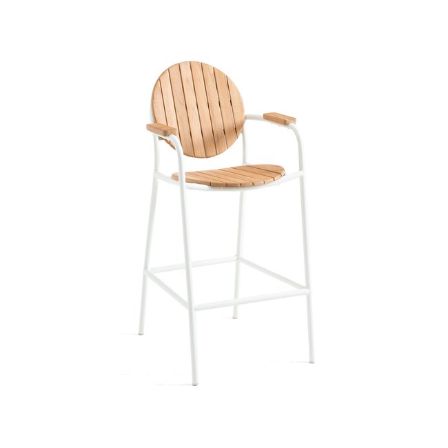 Chassagne Teak & Aluminium Garden Bar Chair, white/natural, LA REDOUTE INTERIEURS