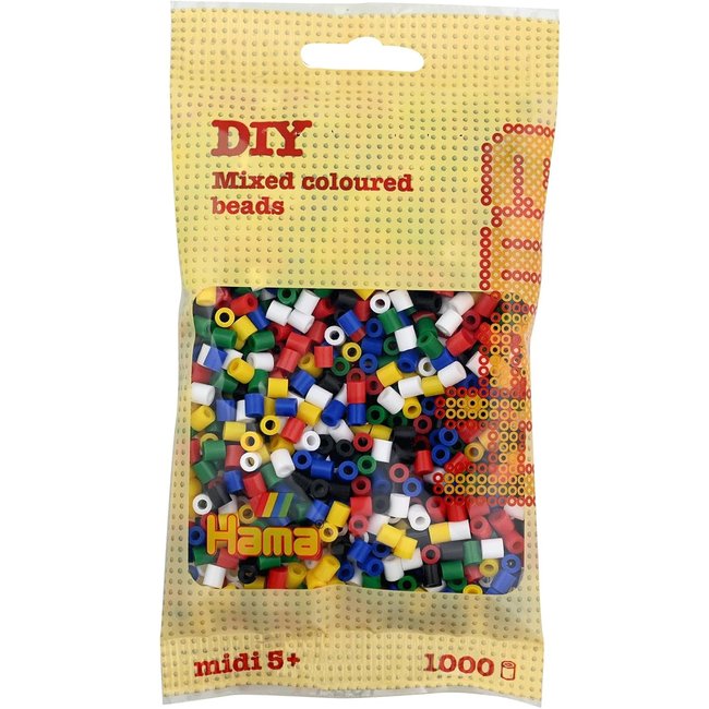 Sachet 1000 perles plastique Midi base mix 6 couleurs beige <span itemprop=