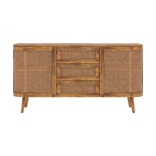Buffet 2 portes et 3 tiroirs en cannage - WAVA Couleur marron clair <span itemprop=