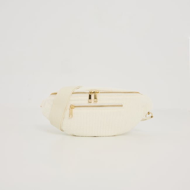 Sac banane en velours côtelé blanc cassé ecru <span itemprop=
