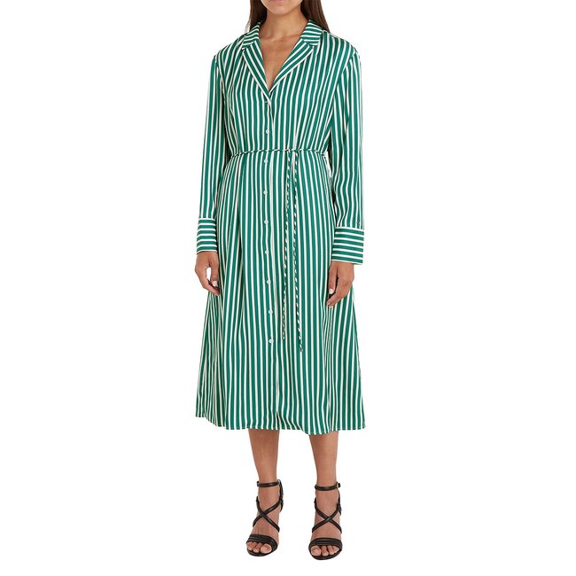 Robe chemise midi rayée avec ceinture rayé vert <span itemprop=