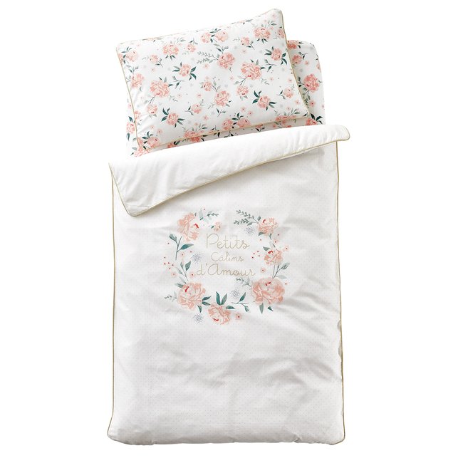 Housse de couette EAU DE ROSE écru/rose <span itemprop=
