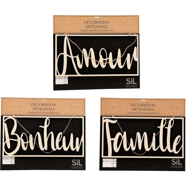 Décoration murale Mots 40 x 20 cm (Lot de 3) Couleur v019845 <span itemprop=