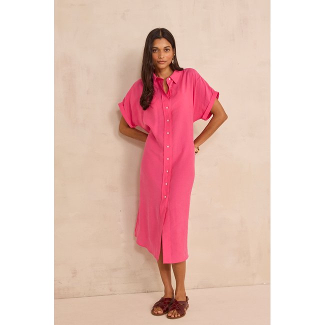 Robe chemise à manches courtes NAYAA fuchsia <span itemprop=