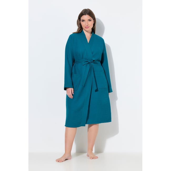 Peignoir, col châle, ceinture à nouer pétrole vif <span itemprop=