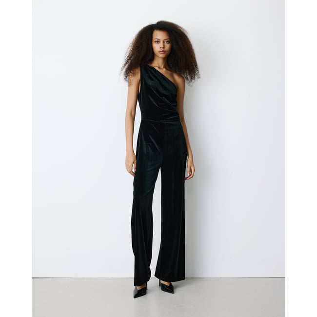 Combinaison ajustée asymétrique en velours noir Brielle noir <span itemprop=
