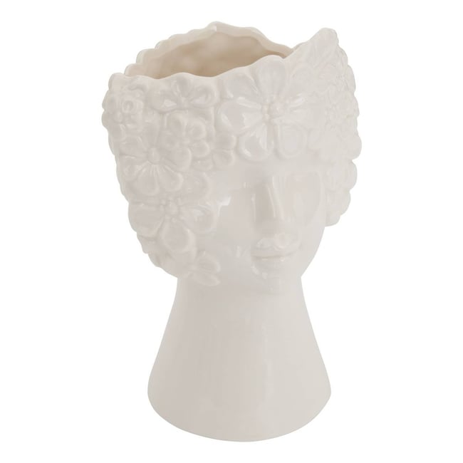 Vase visage couronné de fleurs en céramique FLDR Couleur blanc <span itemprop=