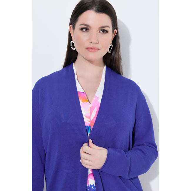 Cardigan, bords roulés, coupe en A bleu violet <span itemprop=