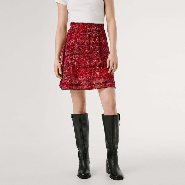 Jupe Courte À Imprimé Paisley rouge royal <span itemprop=