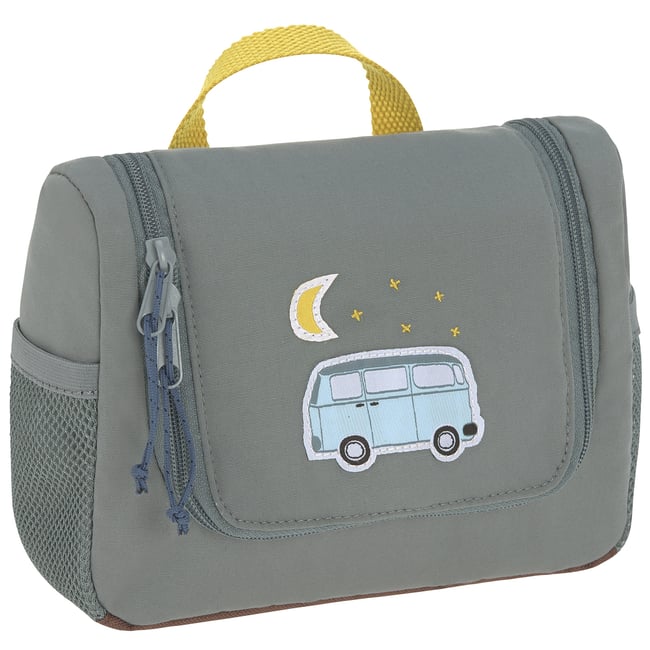 Trousse de toilette gris, bleu clair, moutarde <span itemprop=