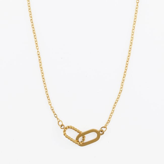 Collier chaîne à maillons entrelacés en acier inoxydable doré <span itemprop=