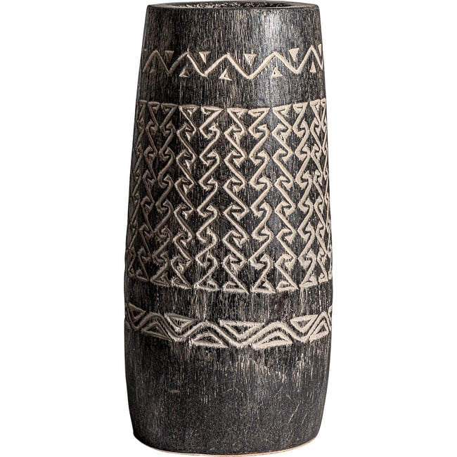 Vase en bois de palmier sculpté S.NANTUA Couleur marron foncé patiné <span itemprop=