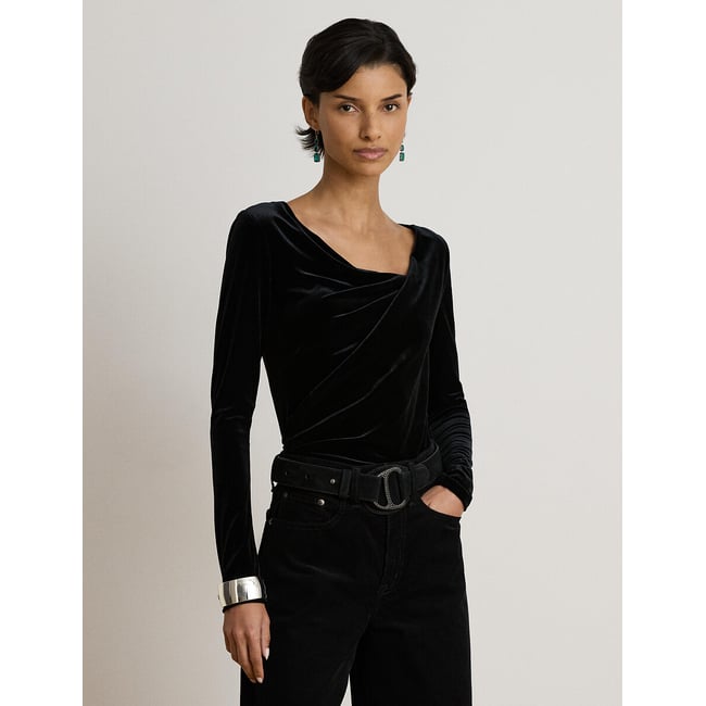 Pull manches longues, en velours noir <span itemprop=