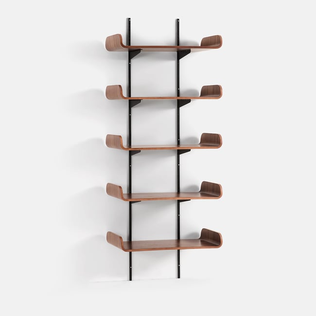 Etagère murale, plaqué noyer, 5 tablettes, CELMA Couleur noyer/noir <span itemprop=