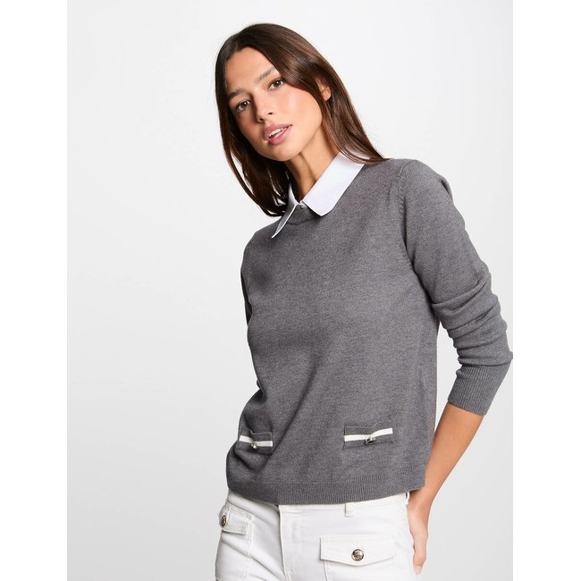 2-in-1-Pullover mit Hemdkragen grau <span itemprop=