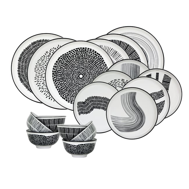 Service d'assiettes et bols 18 pièces, Yucatan Couleur noir <span itemprop=