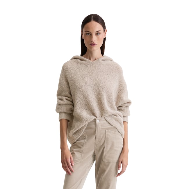 Hoodie en bouclette loose en mélange de laine vierge et de laine d'alpaga gris clair <span itemprop=
