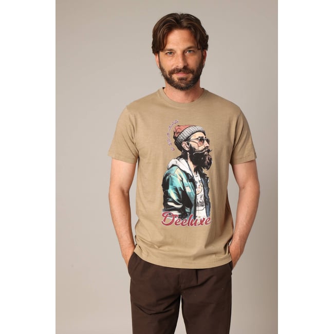 T-shirt en coton avec imprimé hipster barbu HIPSTER bois d'orme <span itemprop=