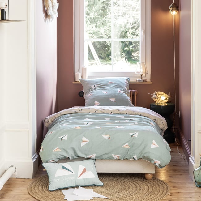 Parure de lit en 100% coton à motifs avec housse de couette + taie d’oreiller petits papiers <span itemprop=