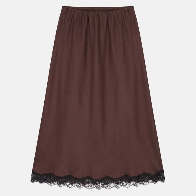 Satin/Lace Elasticated Waist Maxi Skirt, brown, LA REDOUTE COLLECTIONS