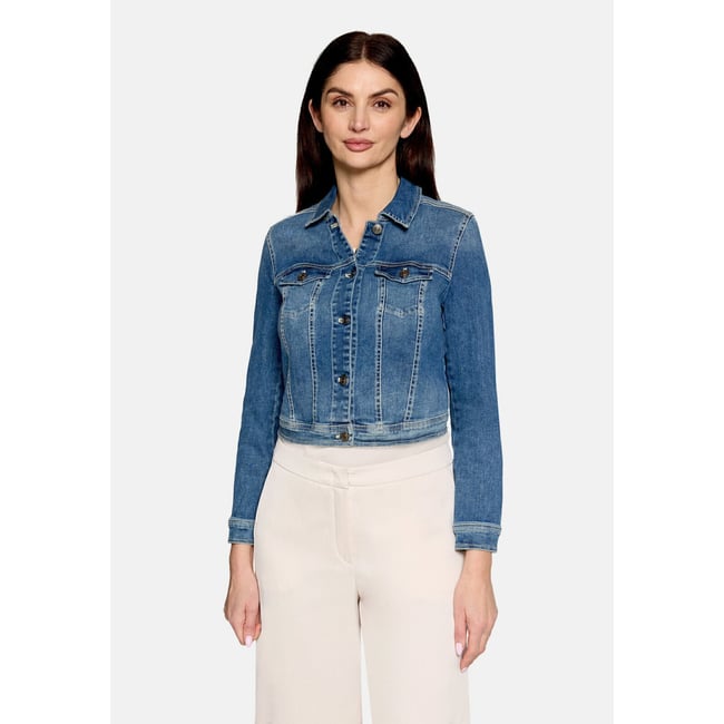 Veste en jean à effet délavé bleu <span itemprop=
