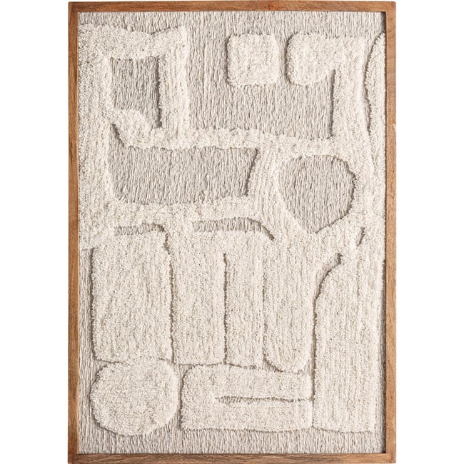Tableau abstrait en coton et jute Couleur beige naturel et bois clair <span itemprop=