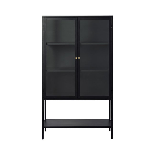 Buffet haut 2 portes en verre trempé et métal H160cm- ADARE Couleur noir <span itemprop=