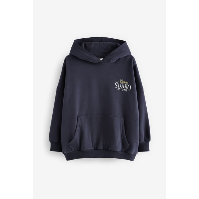Sweat à capuche avec inscription bleu marine <span itemprop=