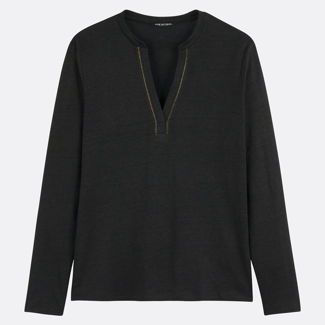 T-shirt en lin, col tunisien, manches longues - ANNE WEYBURN