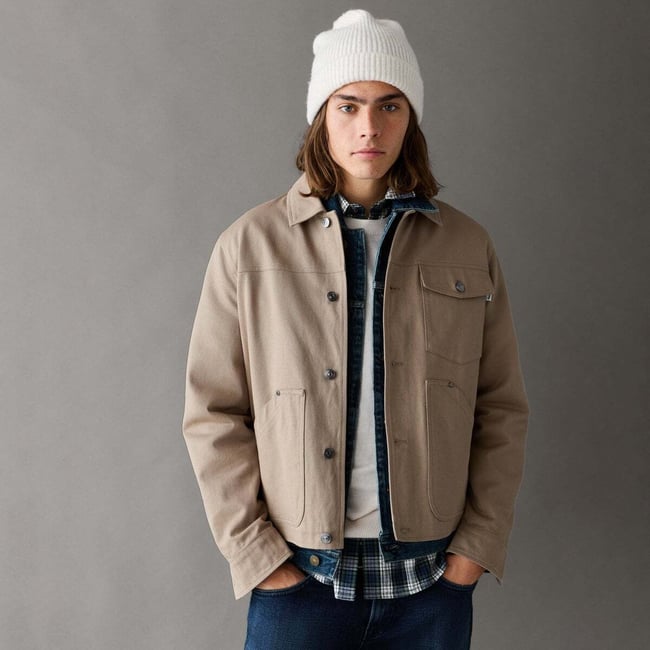Veste Coupe Regular En Sergé beige malté <span itemprop=