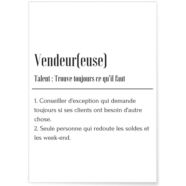 Affiche Définition Vendeur Couleur blanc <span itemprop=
