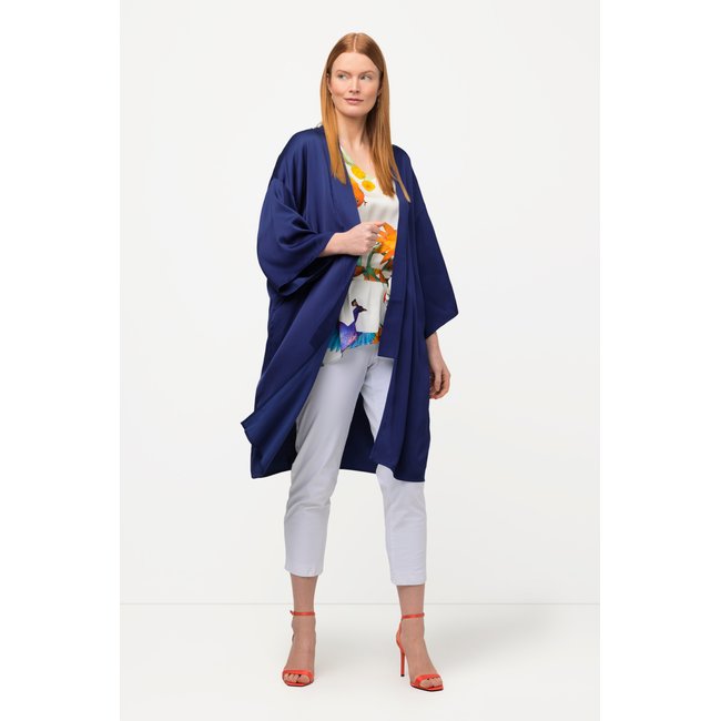 Kimono col châle, larges manches 3/4 bleu foncé <span itemprop=