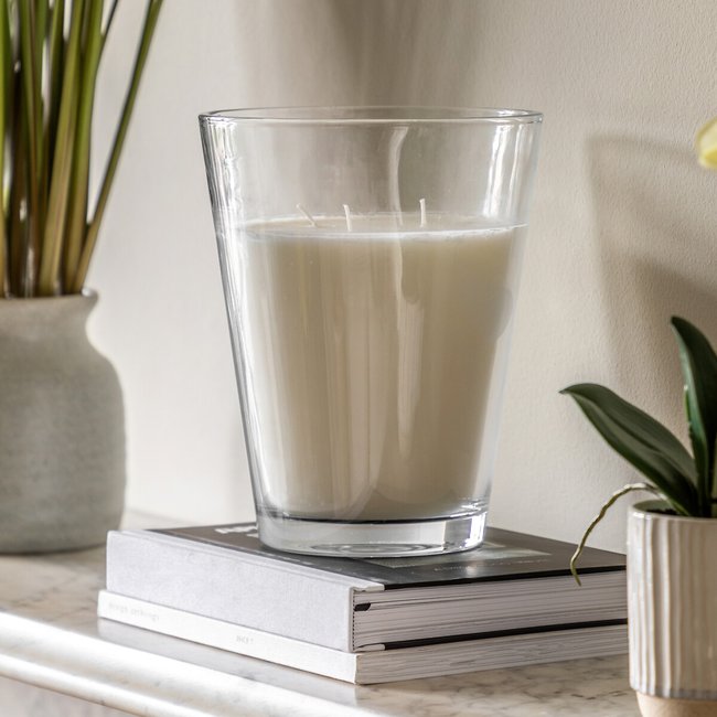 Large English Pear & Freesia Scented Glass Candle, white, SO'HOME