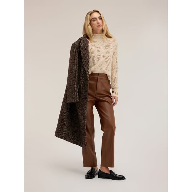 Pantalon regular effet brillant marron <span itemprop=