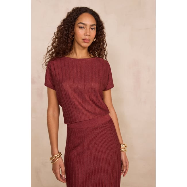 Pull manches courtes PERLA brique <span itemprop=