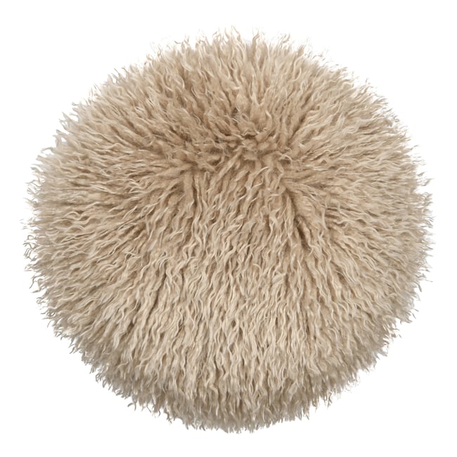 Coussin rond imitation fourrure longue beige <span itemprop=