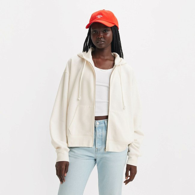 Sweatjacke mit Kapuze und Reissverschluss cremeweiss <span itemprop=