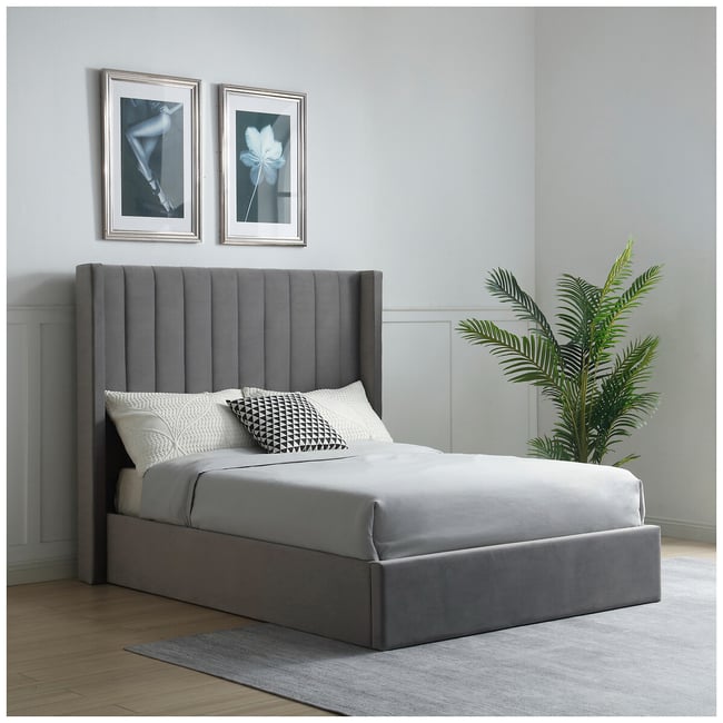 Taylor Fluted Velvet Headboard Multi-Lift Ottoman Storage Bed, grey, SO'HOME