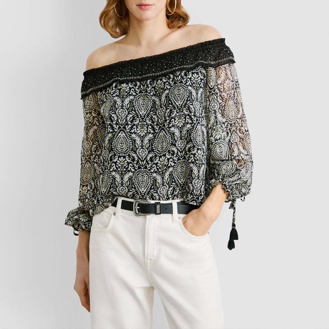 Blouse À Imprimé Paisley En Mousseline noir <span itemprop=