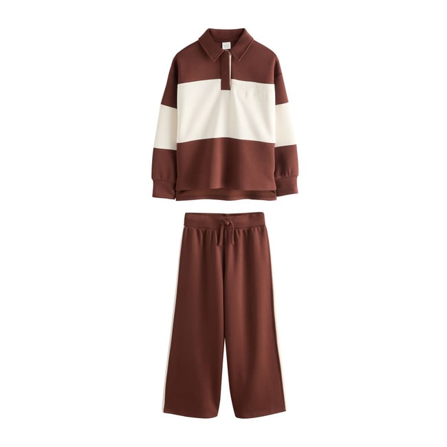 Haut style rugby et pantalon de jogging marron chocolat <span itemprop=