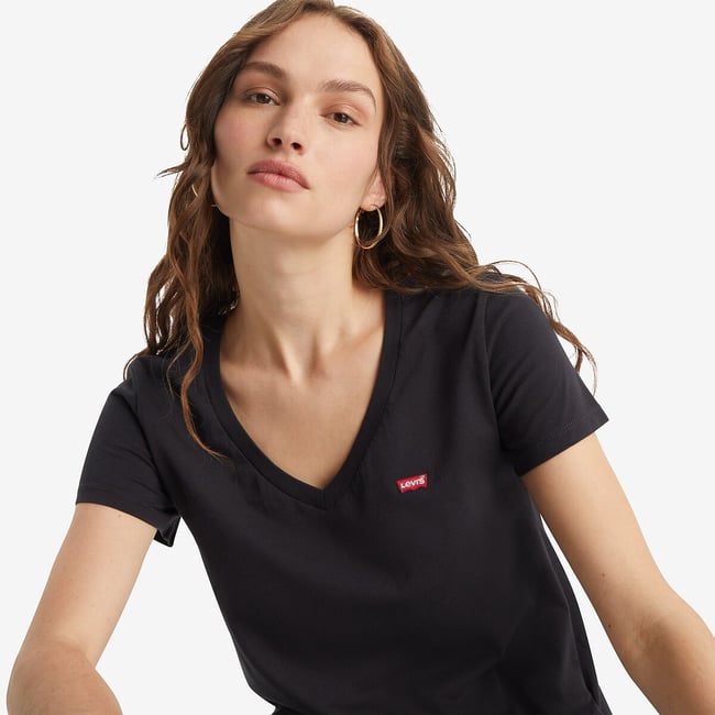 T-shirt met korte mouwen, V-hals, logo vooraan - LEVI'S
